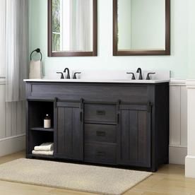 Bathroom vanity/barn doors Lowes Bathroom Vanity, Lowes Bathroom, Sliding Cabinet Doors, Farmhouse Vanity, Double Sink Bathroom, Double Sink Bathroom Vanity, Sink Bathroom Vanity, Sliding Barn Door Hardware, Single Sink Bathroom Vanity