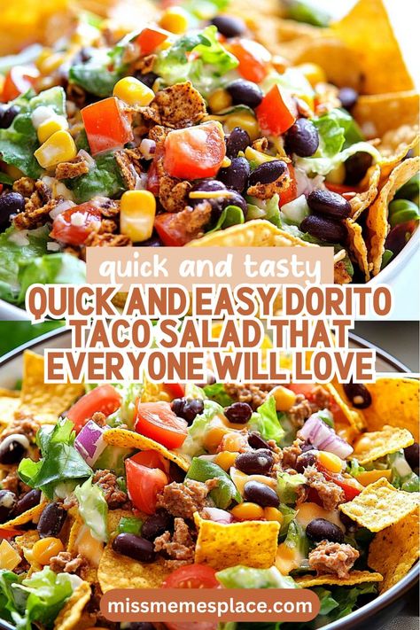 Dorito Taco Salad, Dorito Taco Salad Recipe, Dorito Taco, Taco Salad Recipe, Chopping Vegetables, Taco Salad Recipes, Creamy Dressing, Quick Meal, Juicy Tomatoes