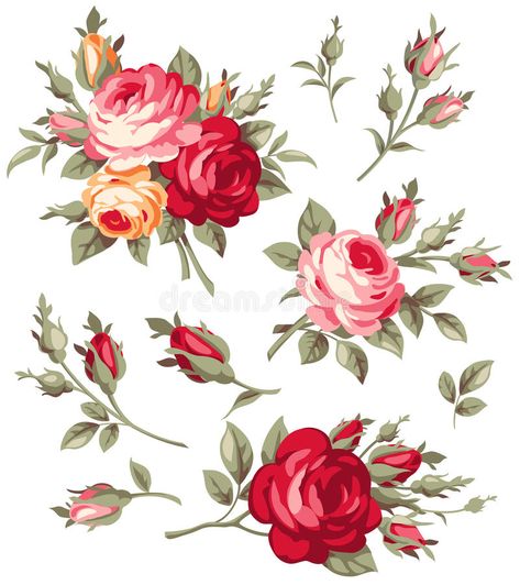 Decorative vintage rose and bud. Vector blooming flowers set for your design vector illustration Antique Bouquet, Art And Drawing, Rasy Koni, Page Decoration, Flower Drawing Design, Rose Illustration, World Of Art, Decoupage Vintage, Vector Flowers