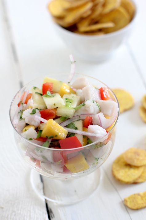 I don't know about you guys, but ceviche has always scared me. I mean the fish gets cooked with just the acid of the citrus? Reeeeally? I was dubious. I always assumed it was someone else's version of cooked. Like it was still going to be a bit slimy a Swordfish Ceviche, Ceviche Recipes, Chopped Pineapple, Ceviche Recipe, Poblano Peppers, Mango Pineapple, Purple Onion, Coconut Aminos, Bacon Eggs