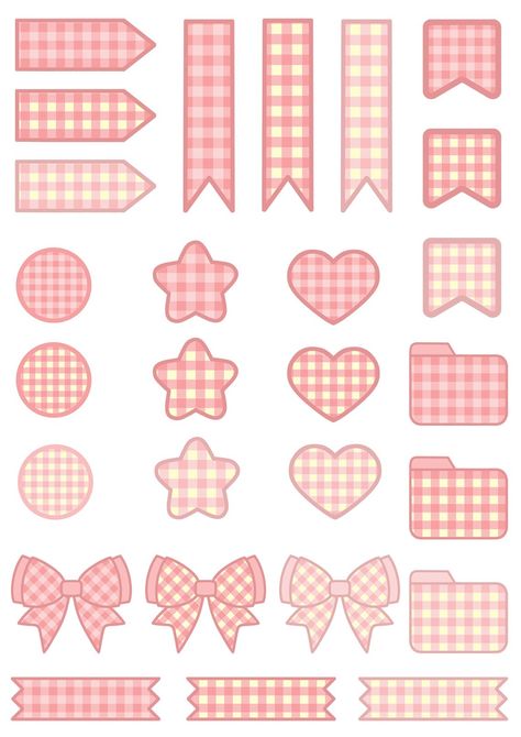 Pink Design For Journal, Pink Printable Stickers For Journal, Pink Stickers For Journal, Cute Stickers Printable Kawaii Planners, Pink Journal Stickers Printable, Card Stuff Pink, Pink Washi Tape Printable, Cute Stickers Printable Journal Cards, Scrapbook Stickers Printable Pink