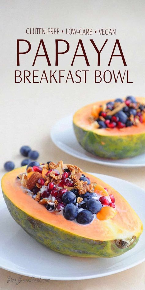 Vegan Papaya Bowl Breakfast {Bermuda} Papaya Breakfast Bowls, Vegan Fruit Breakfast, Vege Breakfast Ideas, Tahiti Food Recipes, Papaya Bowl Breakfast, Papaya Recipes Breakfast, Papaya Breakfast Ideas, Papaya Fruit Bowl, Papaya Smoothie Bowl