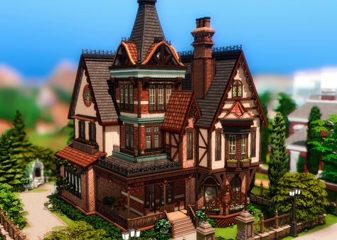 Sims 4 Victorian House Floor Plans, Sims 4 Tudor, Sims 4 Victorian House, Sims4 Inspiration, Victorian House Floor Plans, Ts4 Lots, Sims Lots, Classic Mansion, Victorian Manor