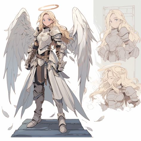 Made with niji5 in mj Olympian Character Design, Winged Female Character, Female Angel Character Design, Winged Human, Dnd Reference, Medieval Character, Steampunk Character, Dnd Npc, Female Oc