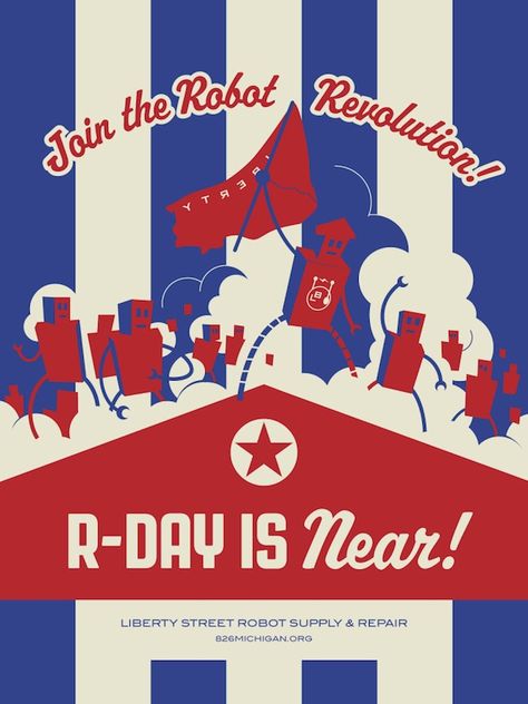 Robot Revolution Revolution Aesthetic, Revolution Poster, Robot Revolution, Forums Design, The Robot, Propaganda Posters, Robot Art, Retro Futurism, The Wiz