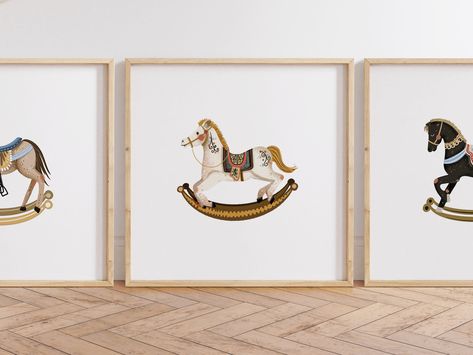 Set of 3 Rocking Horses Wall Art, Horse Gifts for a Girl, Horse Lover Printable Art, Nursery Art Digital Download, Pony Print for Children Horse Themed Bedrooms, Horses Wall Art, Horse Nursery, Girl Horse, Horses Theme, Rocking Horses, Art Horse, Horse Wall Art, Horse Wall