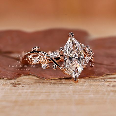 Nature Inspired Engagement Ring in Dutch Marquise Cut Lab Grown Diamond, Leaves and Petal Design, Handcrafted Wedding Ring, Anniversary Gift - Etsy Dutch Marquise, Marquise Engagement Ring, Pretty Engagement Rings, Moissanite Vs Diamond, Nature Inspired Engagement Ring, Colored Diamond Rings, Cute Engagement Rings, Future Engagement Rings, Antique Diamond Rings