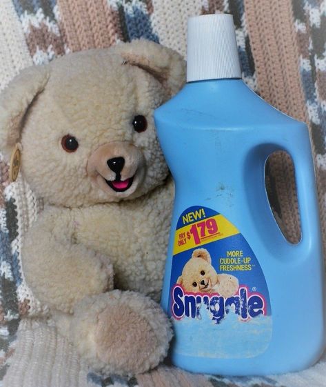 80s Snuggle Bear with 80s bottle of Snuggle Fabric Softener Snuggle Laundry, Member Berries, Snuggle Fabric Softener, Snuggle Bear, 2000s Toys, 1980s Pop Culture, 80s Throwback, Vintage Brands, 1980s Childhood