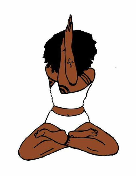 Black Woman Yoga Art, Fitness Goal Ideas Black Women, Woman Meditating Drawing, Spiritual Black Women, Yoga Black Women, Meditation Black Woman, Black Woman Meditating, Hair Yoga, Art Black Love