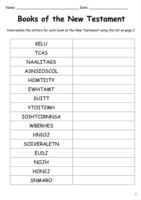 New Testament Printable Activity Unscramble the Books of the Bible Books Of The New Testament Printable, Books Of The Bible Activities For Kids, New Testament Books Of The Bible, Bible Activities For Kids Printables, Books Of The Bible Printable Free, Books Of The Bible Games, Biblical Games, Bible Games For Youth, Bible Activity Sheets