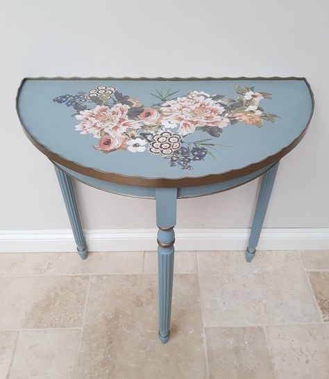 Napoleonic Blue, Blue Chalk Paint, Hand Painted Table, Statement Furniture, Decoupage Furniture, Chalk Painting, Tripod Table, Floral Table, Blue Table