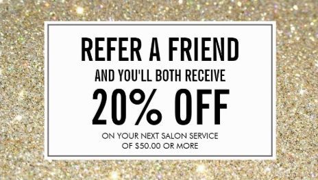 Modern Gold Glitter Salon Referral and Discount Business Cards http://www.zazzle.com/gold_glitter_salon_referral_card_double_sided_standard_business_cards_pack_of_100-240204880742811461?rf=238835258815790439&tc=GBCReferal1Pin Salon Promotions, Friend Referral, Hair Salon Marketing, Salon Quotes, Nail Salon Decor, Referral Cards, Refer A Friend, Salon Suites, Hair Quotes