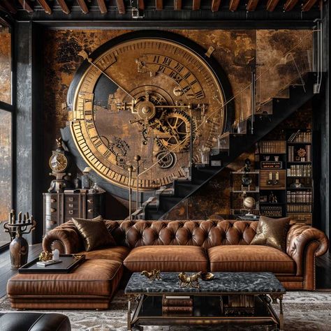 Crafting an Industrial Fantasy with Steampunk Interior Design • 333+ Inspiring Lifestyle Ideas Steampunk House Interiors, Steampunk Room Ideas, Steampunk Interior Design, Punk Model, Steampunk Rooms, Steampunk Bedroom, Steampunk Kitchen, Punk House, Steampunk Interior