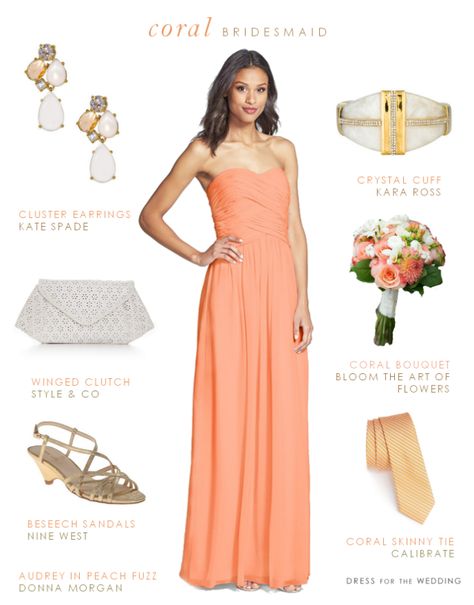 Crushing on this Coral Bridesmaid Dress via @dressforwedding Coral Dress Accessories, Coral And Peach Bridesmaid Dresses, Coral Dress Outfit Wedding, Bridesmaid Dresses Coral Peach, Bridesmaid Dresses Coral Pink, Bridesmaid Dresses For Summer, Coral Confortti Wedding Dress, Beach Wedding Bridesmaid Dresses Coral, Coral Dress Outfit