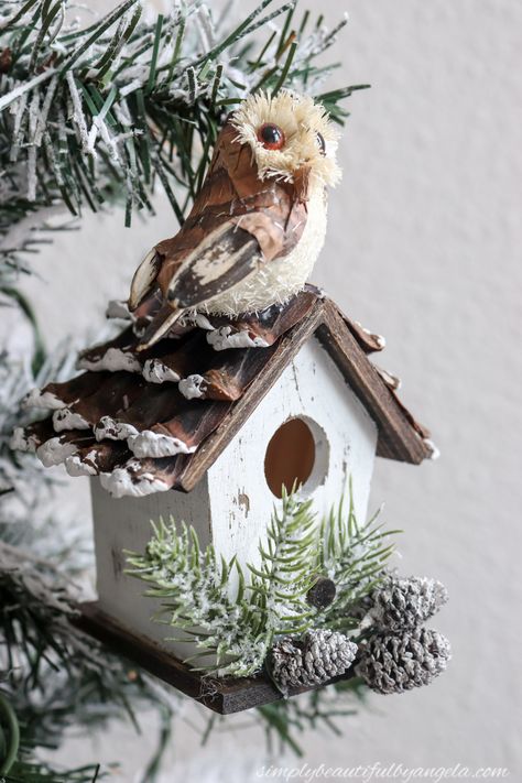 Woodland Birdhouse Ornament | Simply Beautiful By Angela Rope Lettering, Birdhouse Ornament, Woodland Ornaments, Birdhouse Ornaments, Birdhouse Craft, Bird Houses Ideas Diy, Beautiful Birdhouses, Christmas Crafts To Sell, Bird House Kits