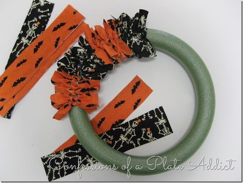 Fabric Halloween Wreath, Halloween Rag Wreath, Halloween Fabric Wreath, Craft Wreath, Halloween Fabric Crafts, Monster Wreath, Diy Halloween Wreath, Halloween Throw Pillow, Fabric Wreath