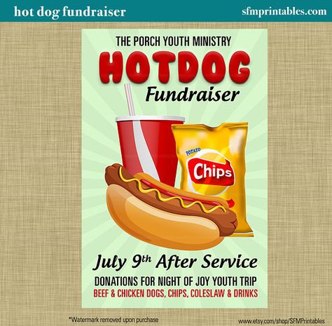 Hot Dog Fundraiser Dinner BBQ Invitation Poster / Spring Template Church Youth Group School Community Goods Sale Flyer / Fundraiser Poster Basketball Fundraising Ideas, Hot Dog Fundraiser, Event Committee, Fundraiser Poster, Squid Squad, Parent Appreciation, Dog Fundraiser, Charity Work Ideas, Spring Template