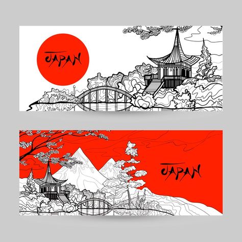 Japan Banner Set Japan Banner, Japanese Branding, Poster Graphic Design, Design Japonais, Free Banner, Graphic Design Ads, Japan Design, Banner Printing, Geometric Background