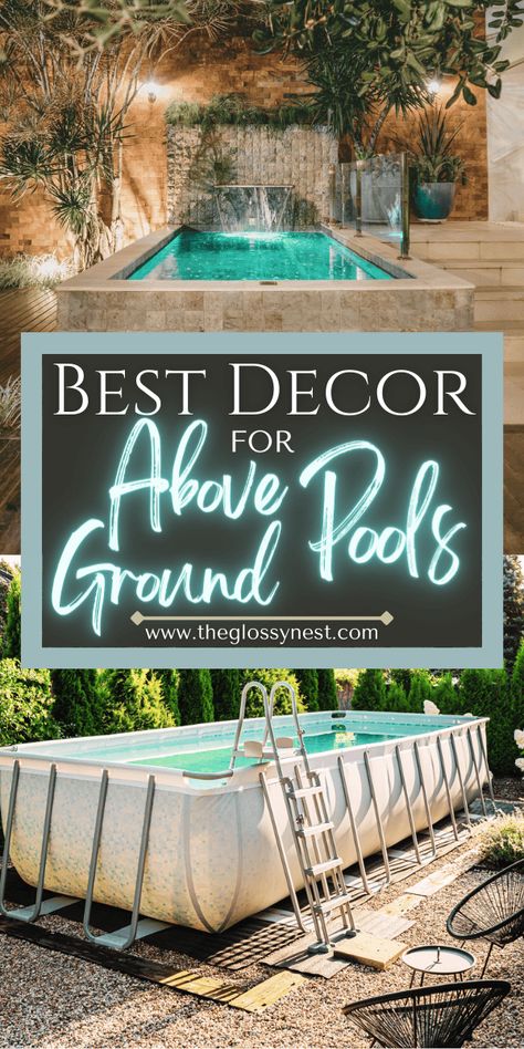 Use these above ground pool deck decorating ideas to turn your backyard pool area into a stunning place to hang out & cool off this summer! Above ground pool deck ideas for sloped or small yards, from house, hill, existing deck, with a bar, hot tub, Jacuzzi, outdoor kitchen, slide, stairs, waterfall, landscaping, pavers, lights, gazebo, cabana, pergola & grill. Epic DIY, rustic, farmhouse, luxury, modern, simple, stylish decorations for round, rectangle & oval above ground pools on a budget. Cabana Pergola, Slide Stairs, Backyard Pool Area, Landscaping Pavers, Above Ground Pool Slide, Farmhouse Luxury, Rectangle Above Ground Pool, Oval Above Ground Pools, Pool Deck Decorating Ideas