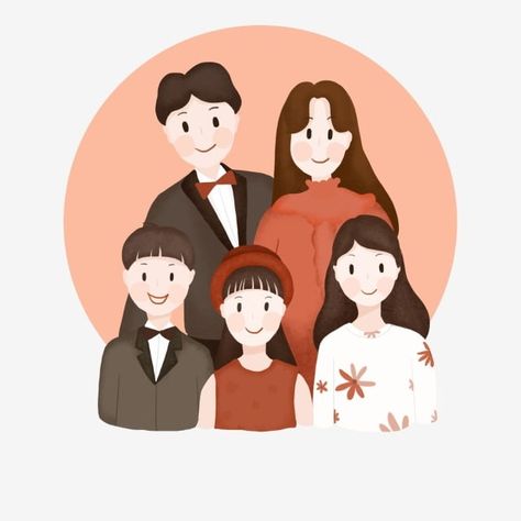 Family Of 5 Aesthetic, Family Aesthetic Art, Family Cartoon Illustration, Family Drawing Illustration, Family Picture Drawing, 가족 일러스트, Illustrated Family Portrait, 5 Aesthetic, Teacher Images