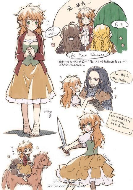 the hobbit- female anime bilbo Lotr Hobbits, Fem Bilbo, Tolkien Hobbit, Lotr Funny, Hobbit Art, Lotr Art, Bilbo Baggins, Thranduil, Jrr Tolkien