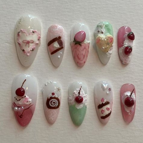 custom set ; laced pastries SGD135 | Instagram Cake Nails, Iphone Images, Lace Nails, Blush Nails, Pretty Gel Nails, Really Cute Nails, Soft Nails, Kawaii Nails, Dream Nails