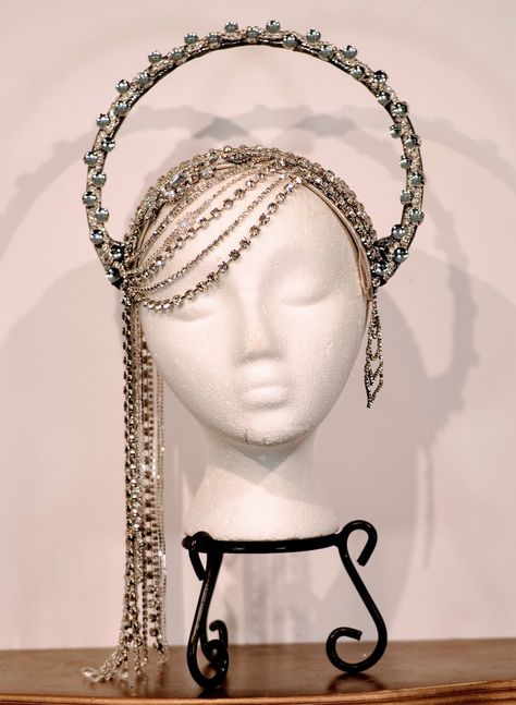 Hair Headpiece, Showgirl Costume, Beaded Headpiece, Diamond Hair, Headpiece Hairstyles, Queen Costume, Crystal Trim, Rhinestone Trim, Costume Hats