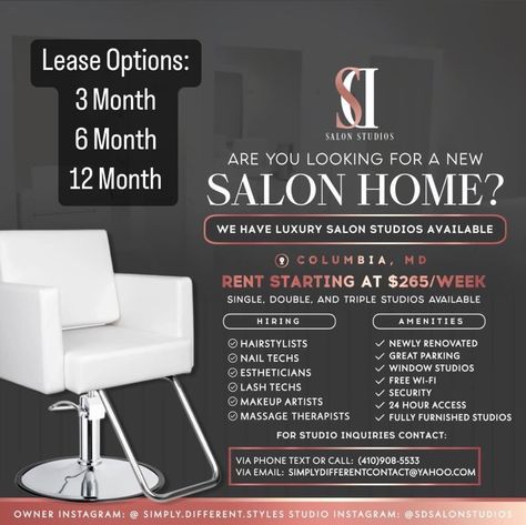 Booth Rental Ideas Salon, Salon Suite Business, Salon Suites Layout, Booth Rent Salon, Salon Suite Decor Ideas, Beauty Cabin, Beauty Shop Decor, Salon Business Plan, Columbia Md