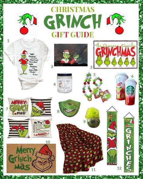 My whole family loves "The Grinch" and since today is #smallbusinesssaturday I thought it was the perfect time to share my Christmas Grinch Gift Guide. All my favorite Grinch themed gifts, many handmade from small businesses, are featured in this festive holiday guide on the blog. Grinch Gift Basket, Grinch Themed Party, Themed Recipes, Faith Crafts, Wooden Family Signs, The Grinch Movie, Handprint Christmas, Heart Christmas Ornaments, Grinch Ornaments