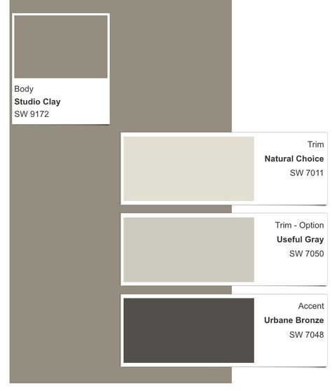 Duplex Exterior Paint Colors, Taupe Grey House Exterior, Taupe Stucco House Exterior, 2024 Exterior House Colors, Natural Choice Sherwin Williams Exterior, Beige Siding House Color Schemes, Greige House Exteriors, Revere Pewter Exterior, Best Exterior House Paint