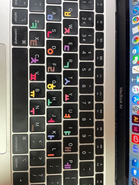 To practice my korean writing! Hangeul, korean, learning korean, language learning, macbook, stickers, writing, 한글 Learning Korean Language, Korean Keyboard, Stickers Writing, Korean Grammar, Korean Learning, Korean Writing, Keyboard Stickers, Learning Korean, Korean Alphabet