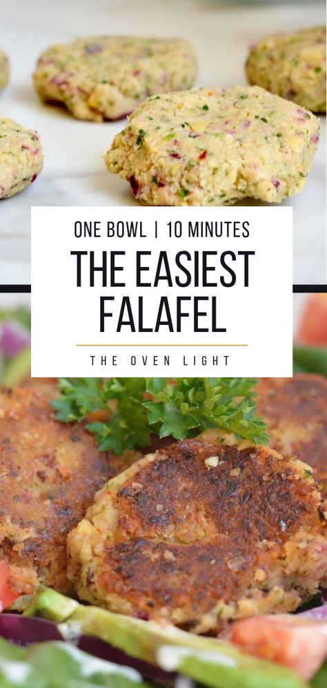 Freezer Falafel, Easy Falafel Recipe Air Fryer, Falafel Easy Recipe, Simple Medeteranian Recipes, Oven Falafel Recipe, Easy Homemade Falafel, Simple Falafel Recipe, Simple Healthy Dinners Vegetarian, Vegetarian Light Dinner