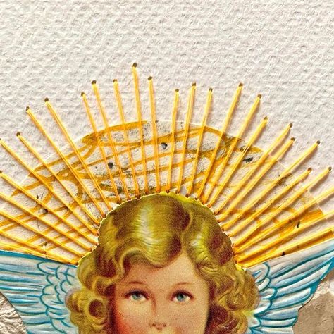 Petra Heidrich | artist on Instagram: "„angel [1966]“, 2023 [sold] mixedmediacollage, hand embroidered, size 12x16cm -this work is a little cheesy today☺️ #petraheidrich #collageart #mixedmediacollage #embroideryart #contemporarycollage #embroideryonpaper #paperephemera #threaddrawing #paperandthread #vintagepaper #lackbild #angel" Petra Heidrich, Embroidered Photos, Embroidered Photo Art, Embroidered Photo, November 30, Paper Ephemera, Artist On Instagram, Mixed Media Collage, Physical Health