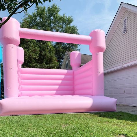 Pastle Pink Moonwalk Bounce House Inflatable Jumper White Bouncy Castle Bouncer Commercial For Kids White Bouncy Castle, Public Hotel, House Backyard, Hotel Chain, Event Logo, Bouncy Castle, Bounce House, Pink Houses, School Parties