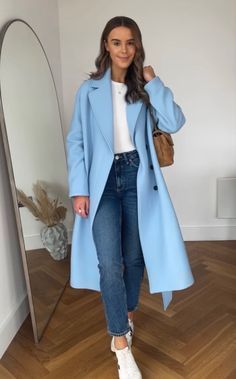 Light Blue Overcoat Outfit Women, Blue Coatigan Outfit, Light Blue Peacoat Outfit, Light Blue Peacoat, Light Blue Long Coat Outfit, Light Blue Wool Coat Outfit, Light Blue Coat Outfits For Women, Light Blue Jacket Outfits For Women, Blue Pea Coat Outfit