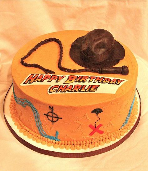 Indiana Jones Cake, Indiana Jones Birthday Party, Indiana Jones Party, 7 Birthday, Movie Cakes, Raiders Of The Lost Ark, Boy Cake, Lost Ark, Rice Krispie Treats