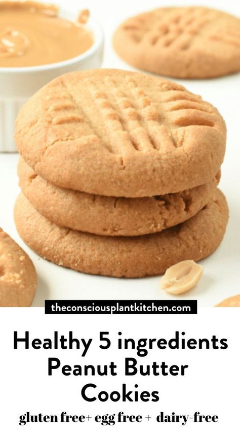 Gluten Free Peanut Butter Cookies Recipe, Conscious Plant Kitchen, Grain Free Cookies, Healthy Peanut Butter Cookies, Cookies Peanut Butter, Butter Cookies Easy, Gluten Free Peanut Butter Cookies, Vegan Peanut Butter Cookies, Easy Peanut Butter Cookies