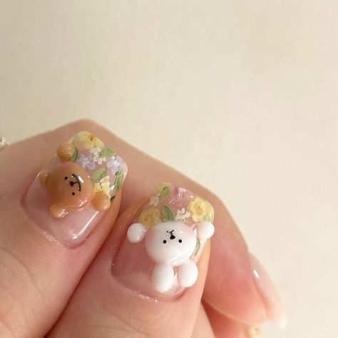 3d Kawaii Nails, Animal Crossing Nails, 3d Nail Designs, Animal Nail Art, Beauty Nails Design, Korean Nails, Animal Nails, Pretty Gel Nails, Really Cute Nails