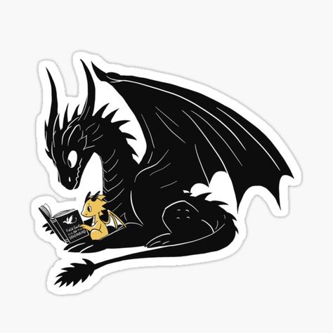 Fourth Wing dragons reading together cute Tairn and Andarna Sticker Fourth Wing Dragons, Reading Together, Funny Vinyl Decals, Fourth Wing, Dragon Wings, Black Dragon, Print Decals, Cartoon Stickers, New Sticker