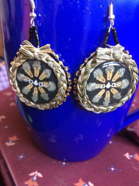 Sweet grass wrapped earrings Beaded Stuff, Wrapped Earrings, American Jewelry, Native American Jewelry, Pocket Watch, Beautiful Earrings, Beaded Earrings, Bead Work, Native American