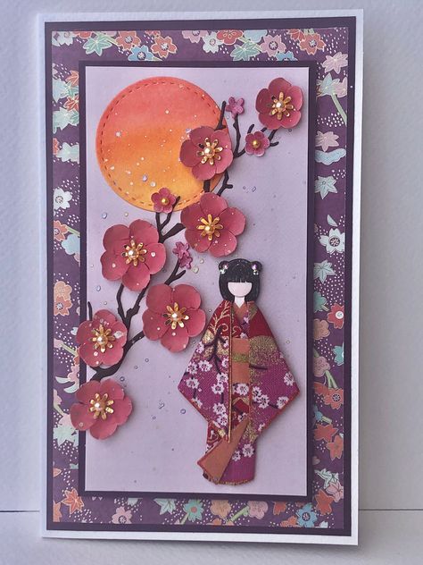 Cherry Blossom Card, Origami Doll, Card Origami, Chinese Birthday, Japanese Birthday, Asian Cards, Birthday Card Handmade, Card Happy Birthday, Cash Gift