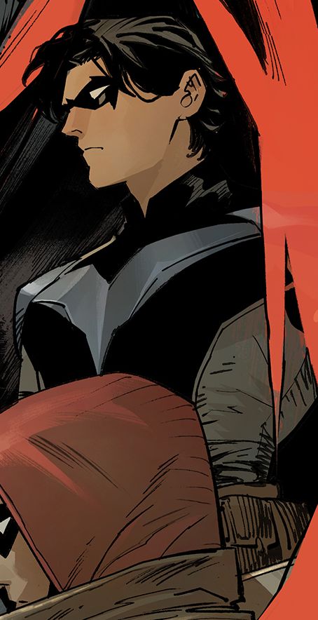 Nightwing Sleeping, Tim Drake Reference, Richard Grayson X Damian Wayne, Nightwing As Batman, Nightwing And Bitewing, Knight Terrors Nightwing, Nightwing Dan Mora, Richard Grayson Comic, Nightwing Christmas