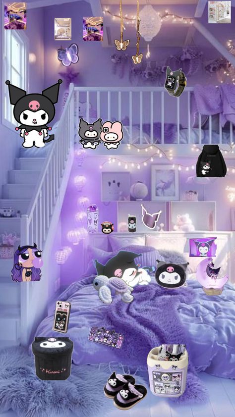 Pastel Goth Room, Kuromi Room, Sanrio Bedroom, Sanrio Room, Kids Style Hair, Kawaii Room Ideas, Goth Bedroom, Cool Room Designs, Purple Rooms