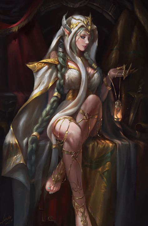 Jingyu Wen - Pri Elf Characters, Female Elf, Elf Art, Fantasy Races, Dnd Characters, Fantasy Artwork, Character Portraits, Dark Fantasy Art, White Hair