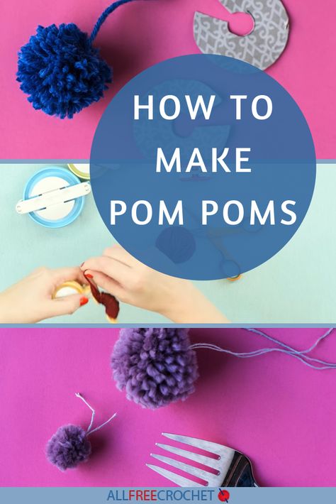 How to Make a Pom Pom (4 Ways!) Diy Yarn Pom Pom, Diy Pom Pom Rug, Make Pom Poms, Pompon Diy, Pom Pom Animals, Yarn Crafts For Kids, Kerajinan Diy, Diy Sy, Diy Pom Poms