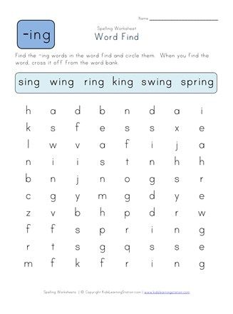 Search and find each of the -ing words in this spelling word search worksheet. Ing Words Worksheet, 1st Grade Spelling, First Grade Words, Ing Words, Spelling Worksheets, Teaching English Grammar, Grade Spelling, Learn To Spell, Word Bank