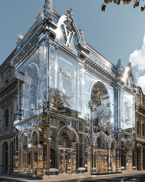 ✨ Luxurious facade design, a celebration of maximalism and Baroque style, adorned with lavish silver details and exquisite mirrors.… | Instagram Bohemian Interior Design, Mirror House, Baroque Architecture, Bohemian Interior, Art Deco Architecture, Luxury Homes Interior, Maximalism, Baroque Style, Conceptual Design