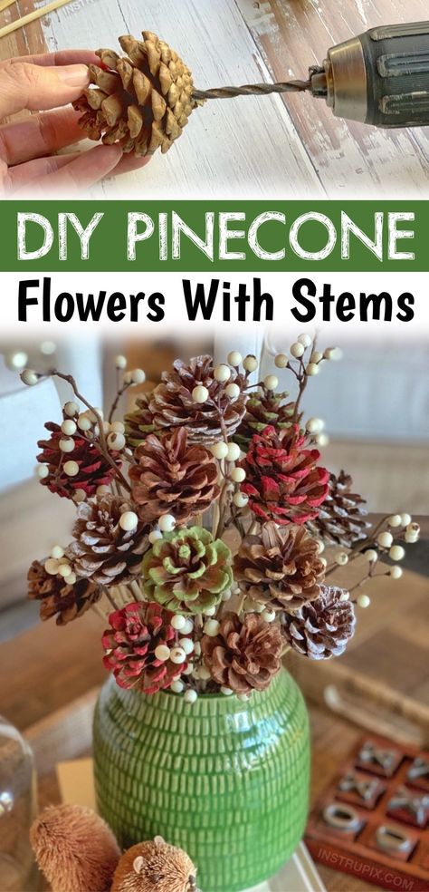 Pinecone Flower Arrangements, Pinecone Flowers Diy How To Make, How To Cut Pinecones For Flowers, Arts And Crafts For Adults Home Decor, Diy Pinecone Crafts, Diy Christmas Flower Arrangements, Royal Donuts, Toddler Entertainment, Pinecone Decor