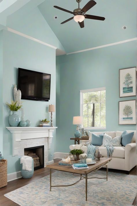 Dive into the calming blue tones of Tidewater (SW 6477) for a refreshing 2024 interior update. Explore daily routines and decor tips for a stylish home transformation. #Ad #homedecor #homedesign #wallpaints2024 #Painthome #interiorarchitecture Wall Colors Green Living Room Colors Bright Living Room Colors Apartment Renovation Living room Remodeling Modern Paint Colors 2024 Light Turquoise Paint, Bright Living Room Colors, Blue Paint Living Room, Colorful Living Room Bright, Renovation Living Room, Paint Colors 2024, Best Wall Colors, Turquoise Paint, Aqua Walls