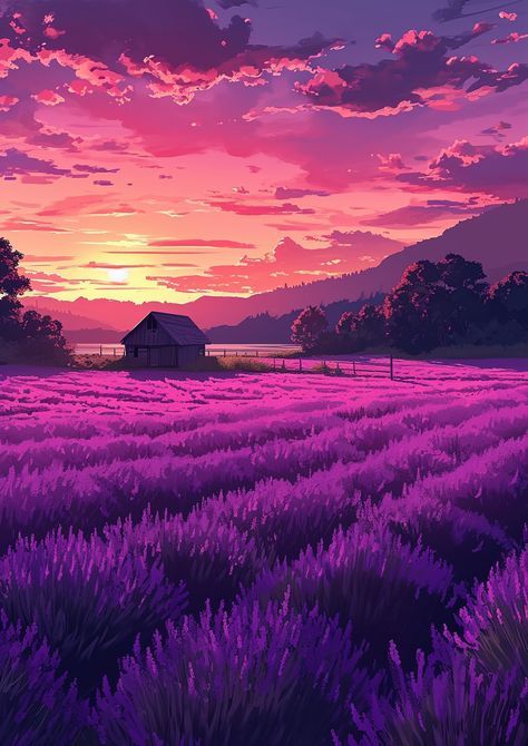 Lavender Field Illustration, Scrapbooking Printables, Background Screen, Amazing Places To Visit, Landscape Flowers, Field Wallpaper, Lavender Haze, Lavender Field, Journal Art